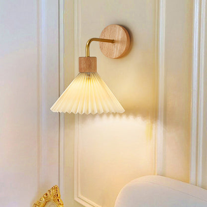 Nordic Cone Iron Wood Fabric 1-Light Wall Sconce Lamp