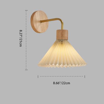 Nordic Cone Iron Wood Fabric 1-Light Wall Sconce Lamp