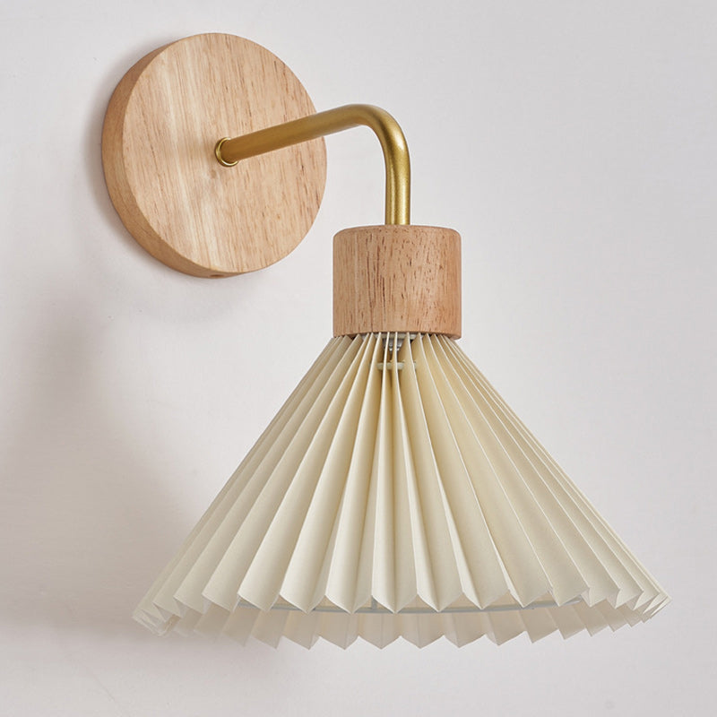 Nordic Cone Iron Wood Fabric 1-Light Wall Sconce Lamp