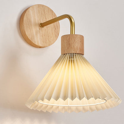 Nordic Cone Iron Wood Fabric 1-Light Wall Sconce Lamp