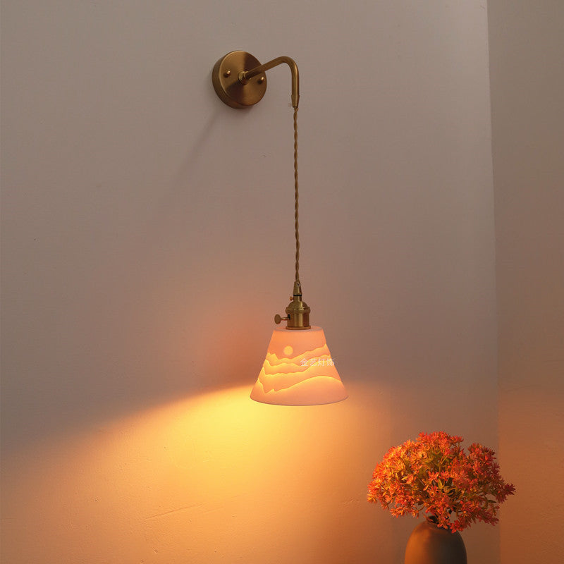 Japanese Drum Copper Ceramic 1-Light Wall Sconce Lamp