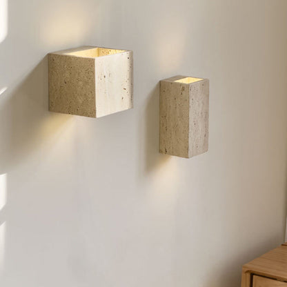 Traditional Japanese Rectangular Stone LED Wall Sconce Lamp