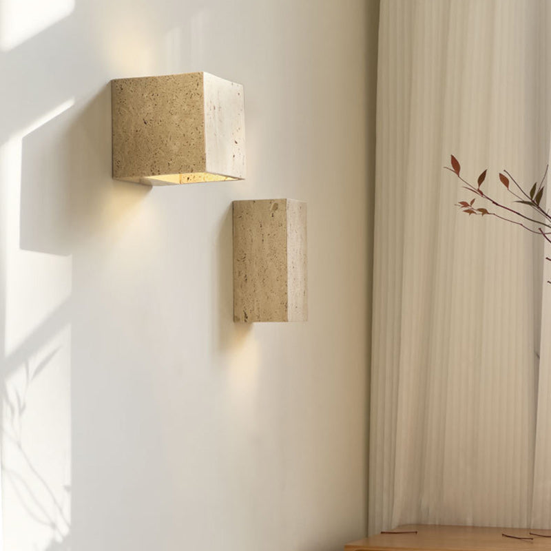 Traditional Japanese Rectangular Stone LED Wall Sconce Lamp