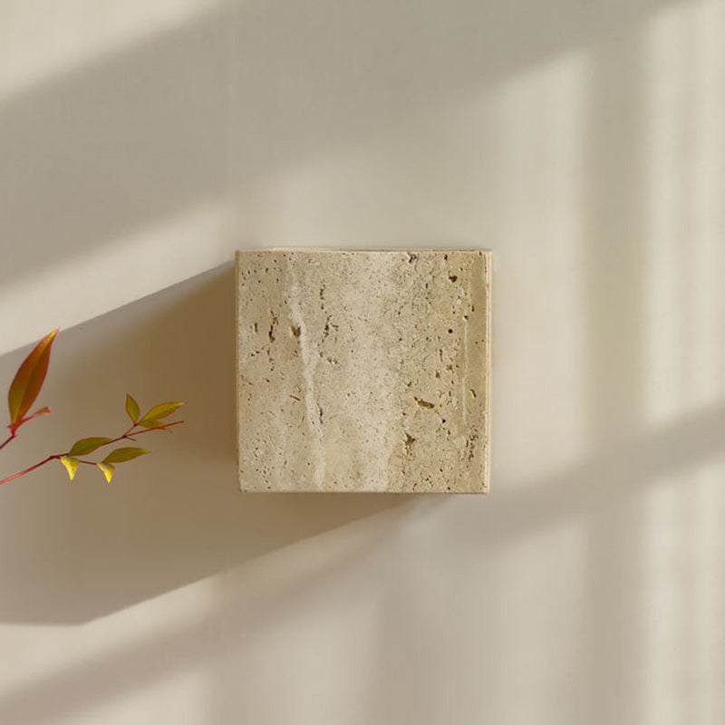 Traditional Japanese Rectangular Stone LED Wall Sconce Lamp