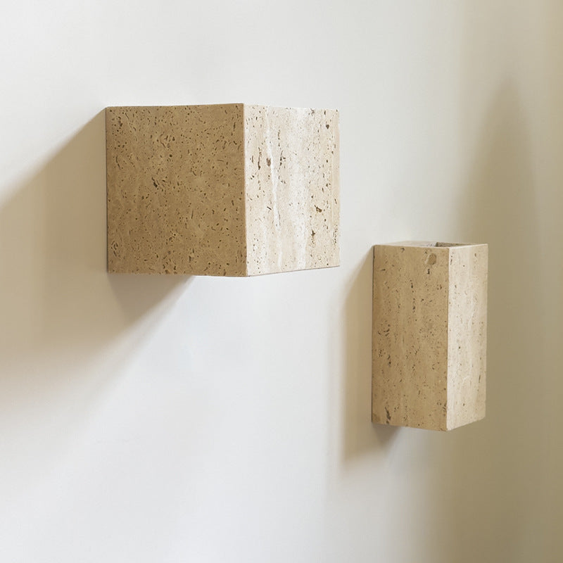 Traditional Japanese Rectangular Stone LED Wall Sconce Lamp