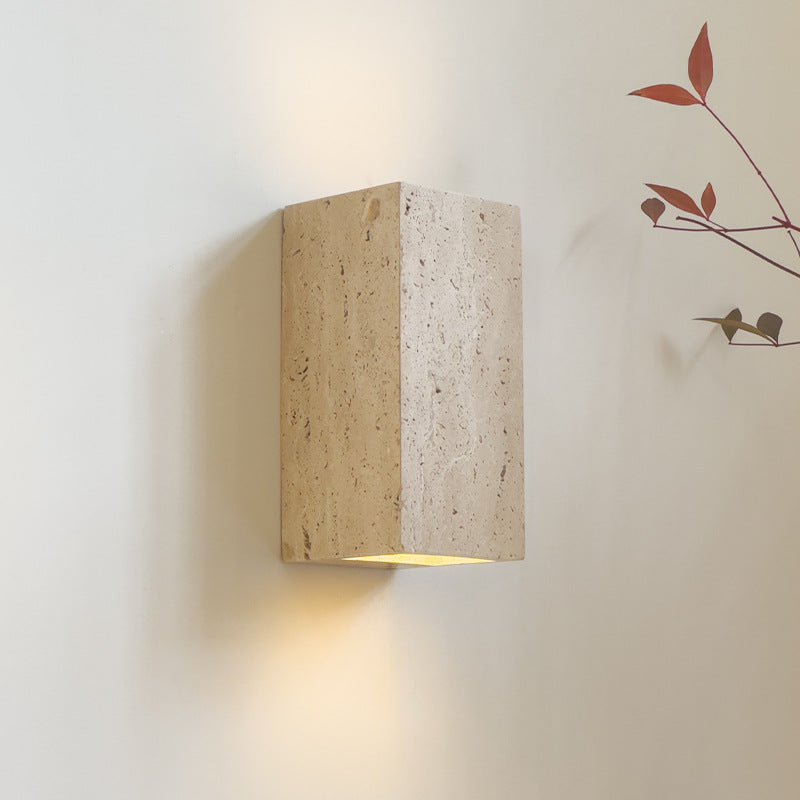 Traditional Japanese Rectangular Stone LED Wall Sconce Lamp