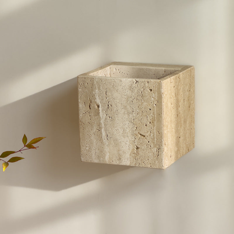 Traditional Japanese Rectangular Stone LED Wall Sconce Lamp