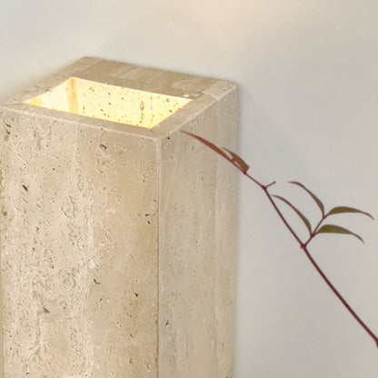 Traditional Japanese Rectangular Stone LED Wall Sconce Lamp