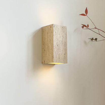 Traditional Japanese Rectangular Stone LED Wall Sconce Lamp