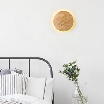 Contemporary Nordic Round Iron Wood LED Wall Sconce Lamp