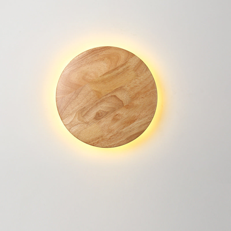Contemporary Nordic Round Iron Wood LED Wall Sconce Lamp