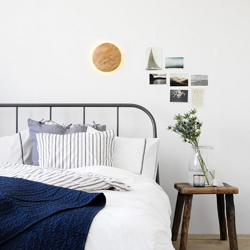 Contemporary Nordic Round Iron Wood LED Wall Sconce Lamp