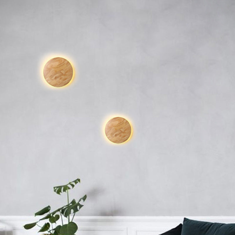 Contemporary Nordic Round Iron Wood LED Wall Sconce Lamp