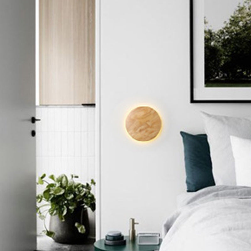 Contemporary Nordic Round Iron Wood LED Wall Sconce Lamp