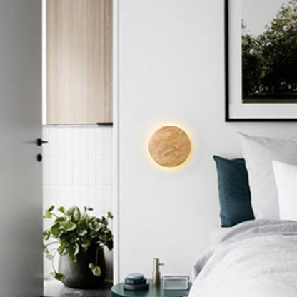 Contemporary Nordic Round Iron Wood LED Wall Sconce Lamp