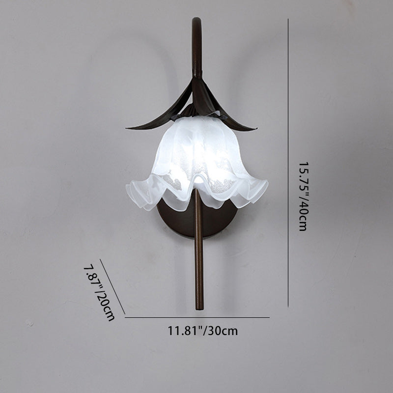 Traditional Flower Iron Glass 1-Light Wall Sconce Lamp