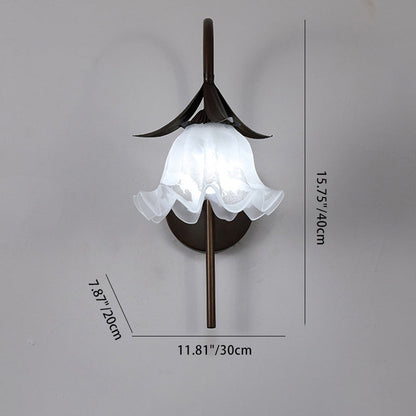 Traditional Flower Iron Glass 1-Light Wall Sconce Lamp