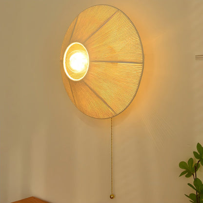 Chinese Round Iron Rattan 1-Light Wall Sconce Lamp