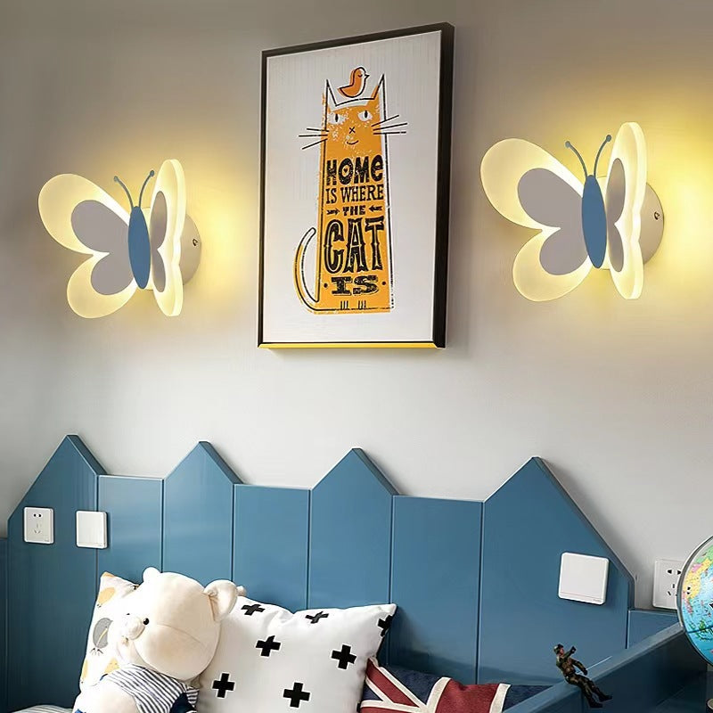 Creative Butterfly Iron Glass LED Kids Wall Sconce Lamp