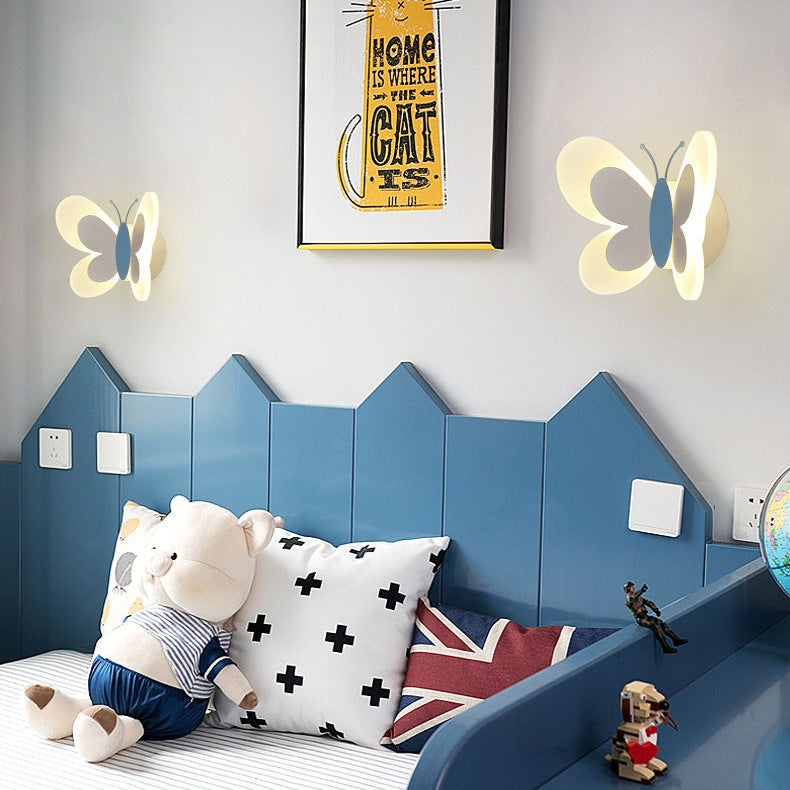 Creative Butterfly Iron Glass LED Kids Wall Sconce Lamp