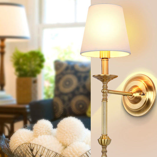 Luxury Drum Copper Fabric 1-Light Wall Sconce Lamp