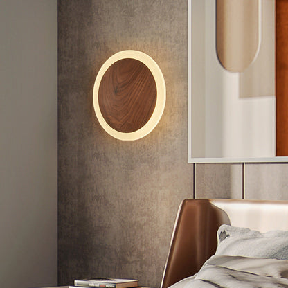 Contemporary Nordic Round Wood Acrylic LED Wall Sconce Lamp