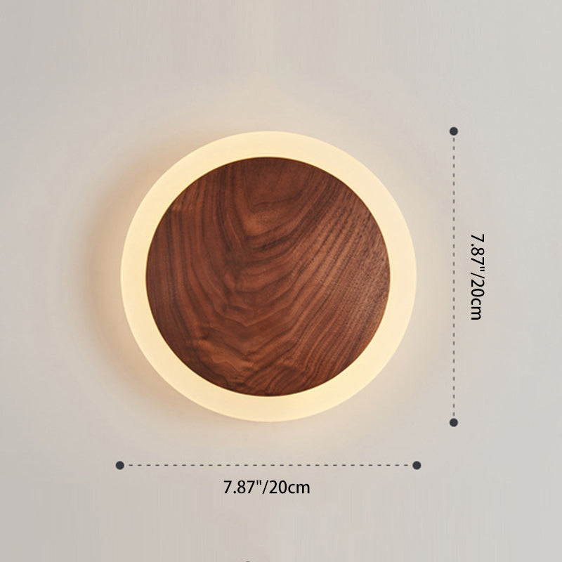 Contemporary Nordic Round Wood Acrylic LED Wall Sconce Lamp