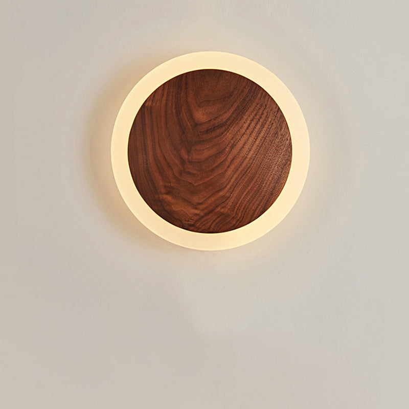 Contemporary Nordic Round Wood Acrylic LED Wall Sconce Lamp