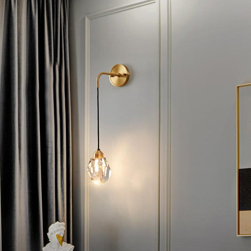 Nordic Round Copper Crystal 1-Light Wall Sconce Lamp