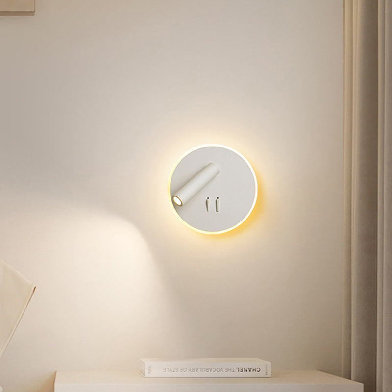 Modern Minimalist Round Iron PVC LED Wall Sconce Lamp