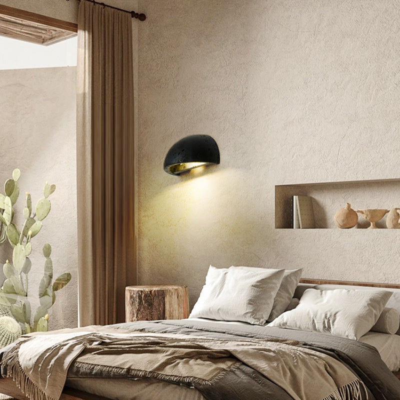 Japanese Semicircle Stone 1-Light Wall Sconce Lamp