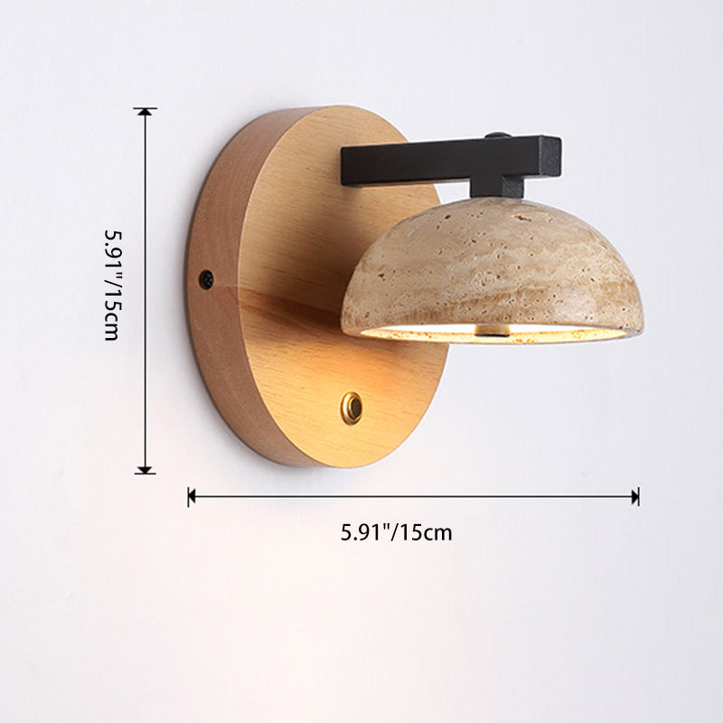 Japanese Dome Iron Wood Stone LED Wall Sconce Lamp