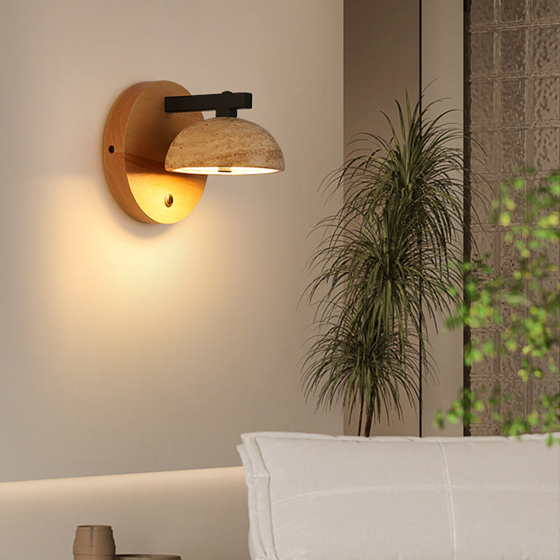 Japanese Dome Iron Wood Stone LED Wall Sconce Lamp