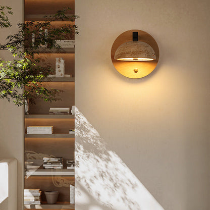 Japanese Dome Iron Wood Stone LED Wall Sconce Lamp
