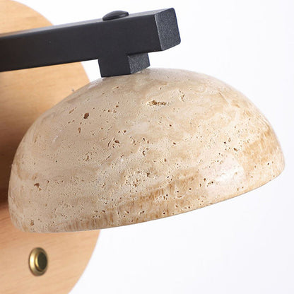 Japanese Dome Iron Wood Stone LED Wall Sconce Lamp