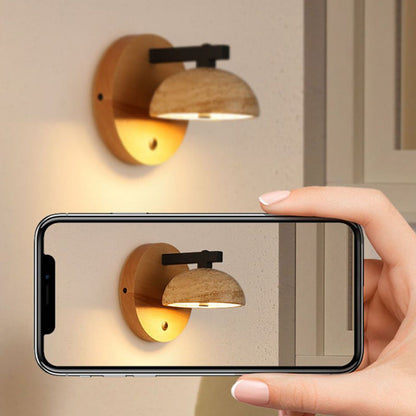 Japanese Dome Iron Wood Stone LED Wall Sconce Lamp