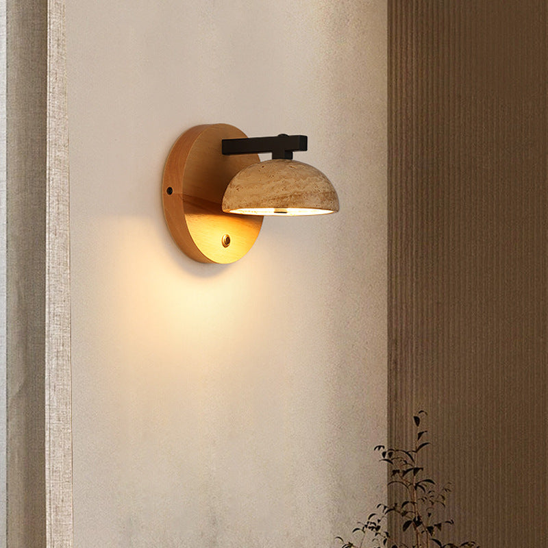 Japanese Dome Iron Wood Stone LED Wall Sconce Lamp