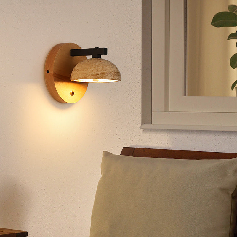 Japanese Dome Iron Wood Stone LED Wall Sconce Lamp