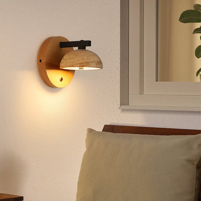 Japanese Dome Iron Wood Stone LED Wall Sconce Lamp