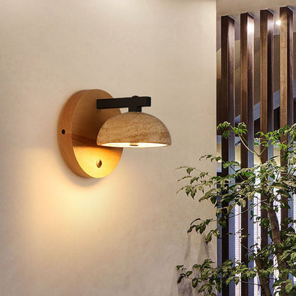 Japanese Dome Iron Wood Stone LED Wall Sconce Lamp