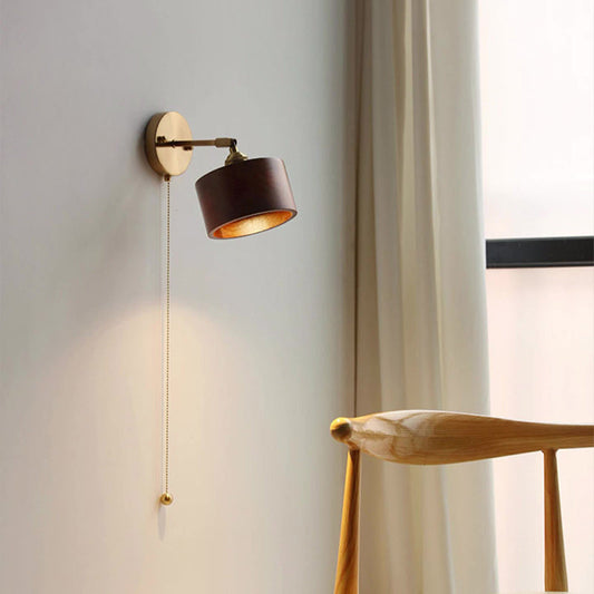 Japanese Cylinder Copper Wood 1-Light Wall Sconce Lamp