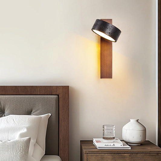 Traditional French Cylinder Wood Stone LED Wall Sconce Lamp