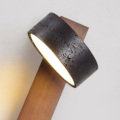 Traditional French Cylinder Wood Stone LED Wall Sconce Lamp