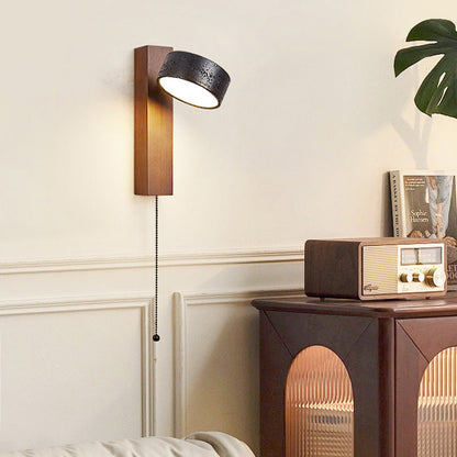 Traditional French Cylinder Wood Stone LED Wall Sconce Lamp