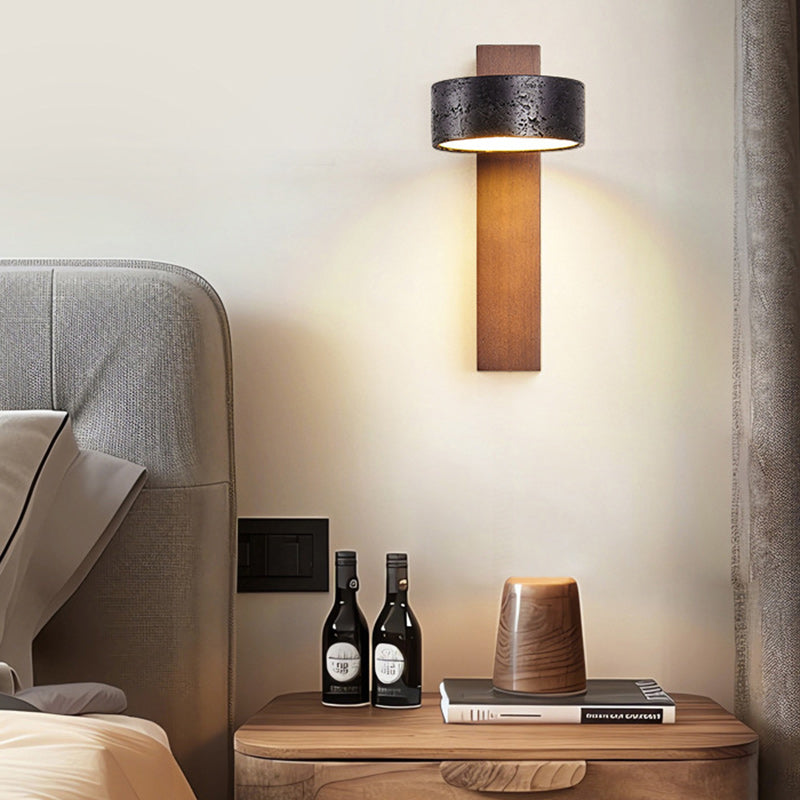 Traditional French Cylinder Wood Stone LED Wall Sconce Lamp