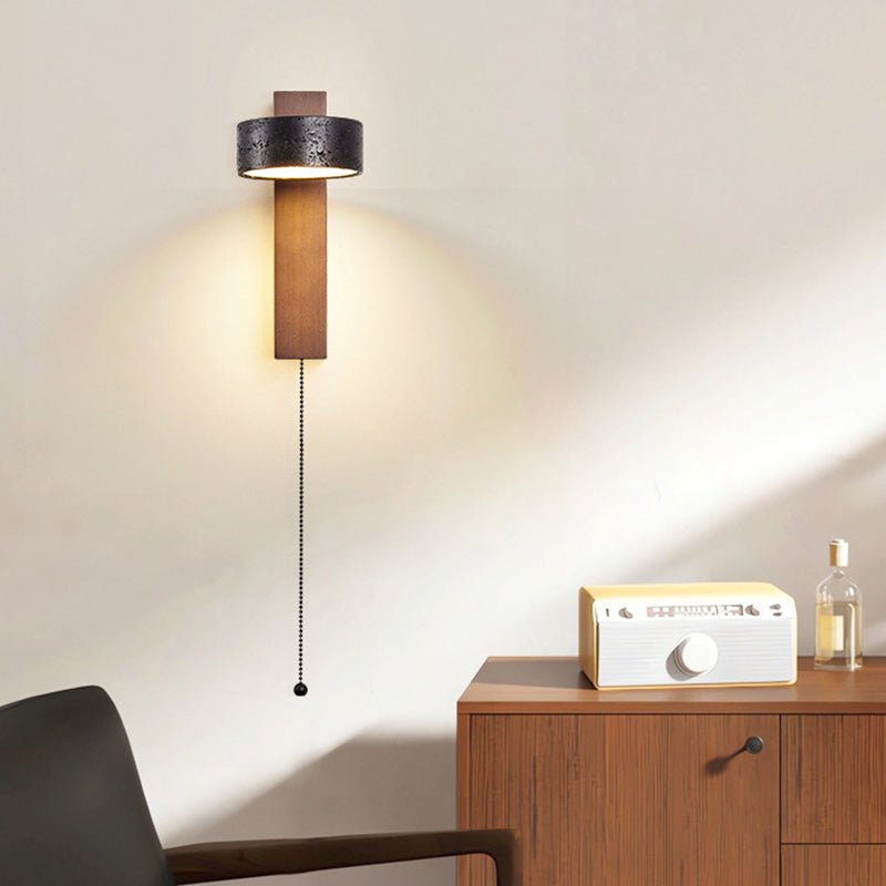 Traditional French Cylinder Wood Stone LED Wall Sconce Lamp