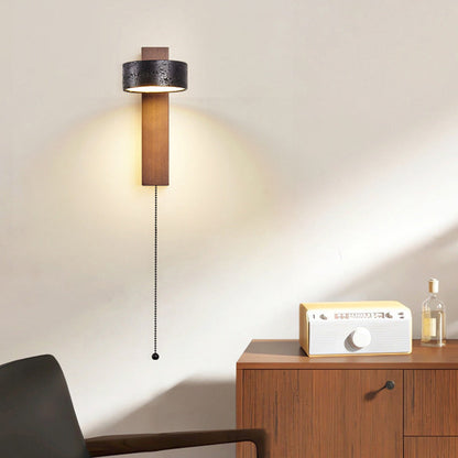 Traditional French Cylinder Wood Stone LED Wall Sconce Lamp