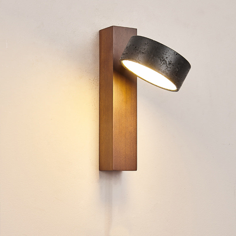 Traditional French Cylinder Wood Stone LED Wall Sconce Lamp