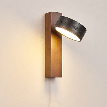 Traditional French Cylinder Wood Stone LED Wall Sconce Lamp