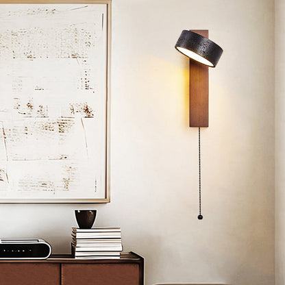 Traditional French Cylinder Wood Stone LED Wall Sconce Lamp
